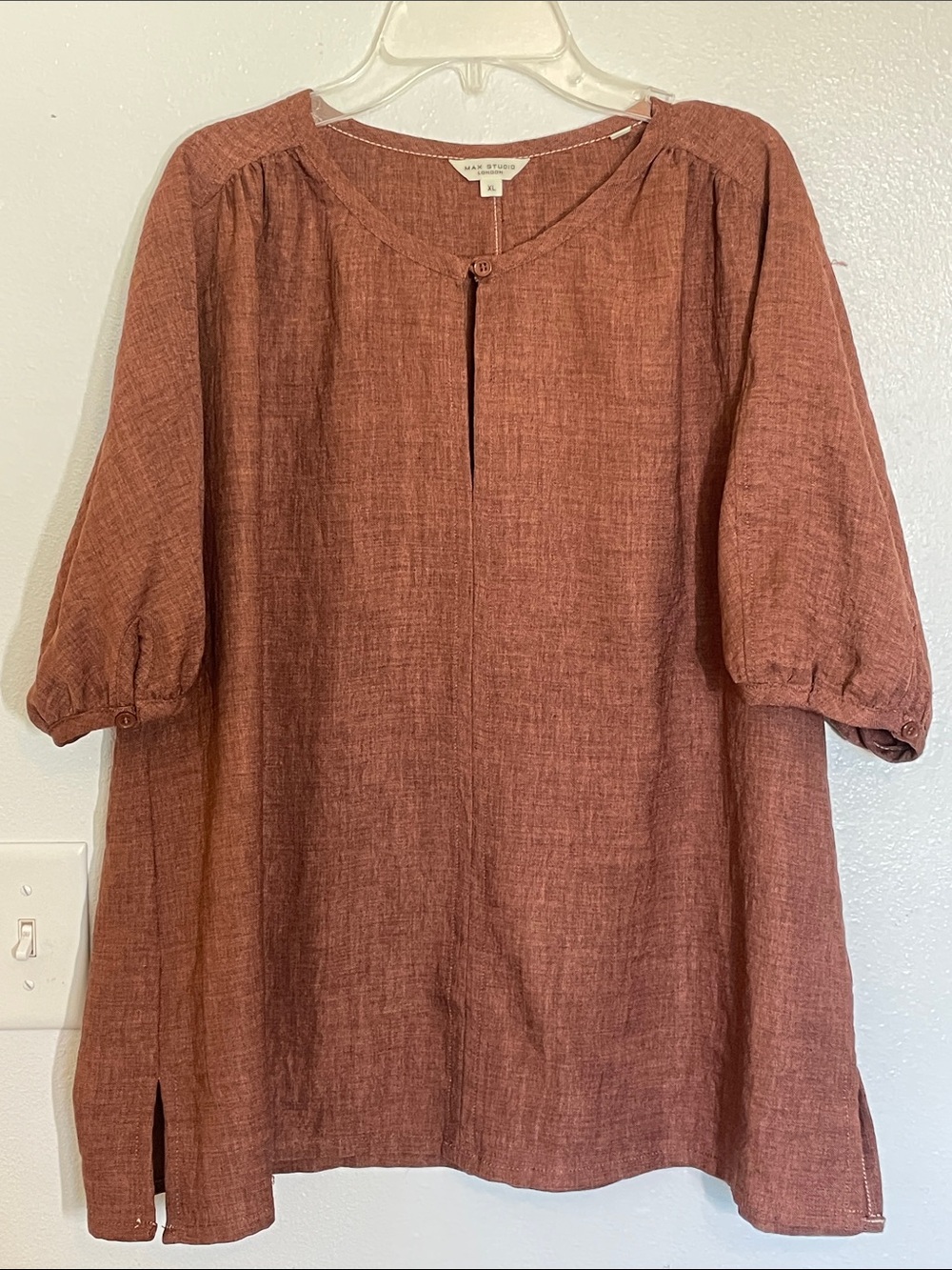 Max Studio Rust Tunic Blouse with Button Keyhole